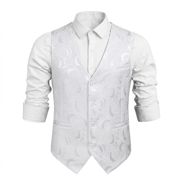 Men's Paisley Patterned Three Pockets Suit Vest - White - 5XL - image 11