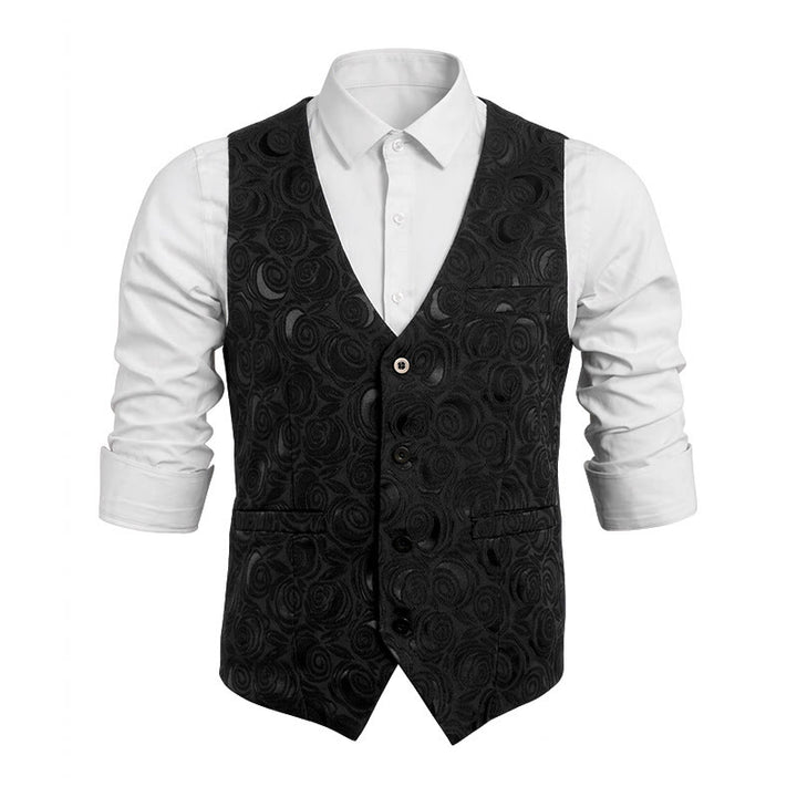 Men's Paisley Patterned Three Pockets Suit Vest - Black - 5XL - image 10