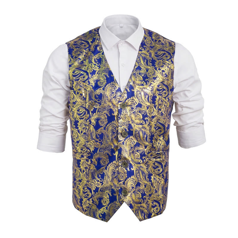 Men's Exquisite Paisley Hot Stamping Pattern Suit Vest - Blue - 2XL - image 0