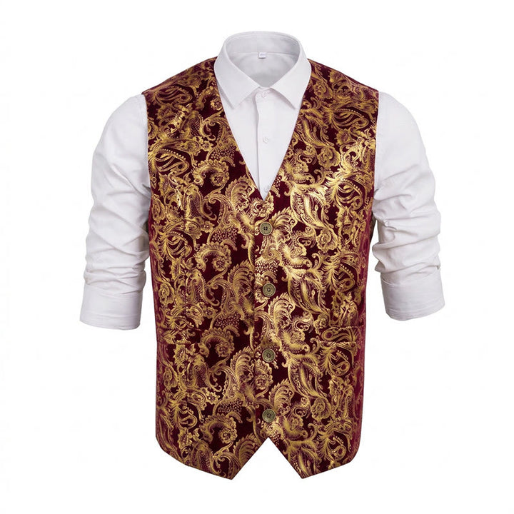 Men's Exquisite Paisley Hot Stamping Pattern Suit Vest - Red - 2XL - image 10