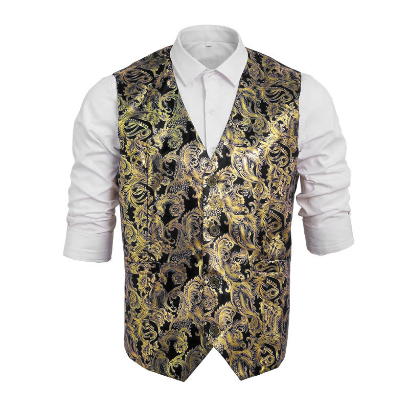 Men's Exquisite Paisley Hot Stamping Pattern Suit Vest - Black - 2XL - image 11