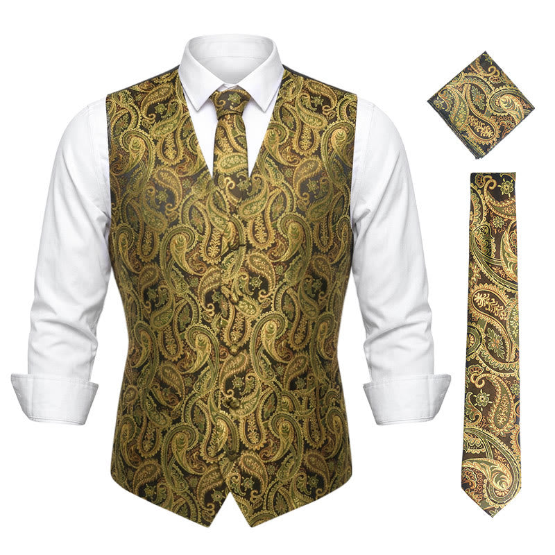 3Pcs Men's Fashion Jacquard Paisley Pattern Vest Set - image 0