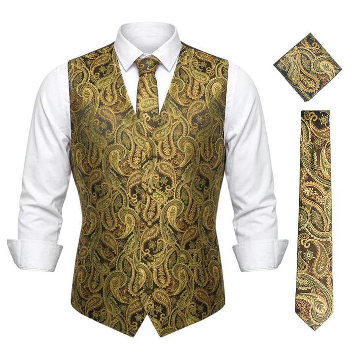 3Pcs Men's Fashion Jacquard Paisley Pattern Vest Set - image 0