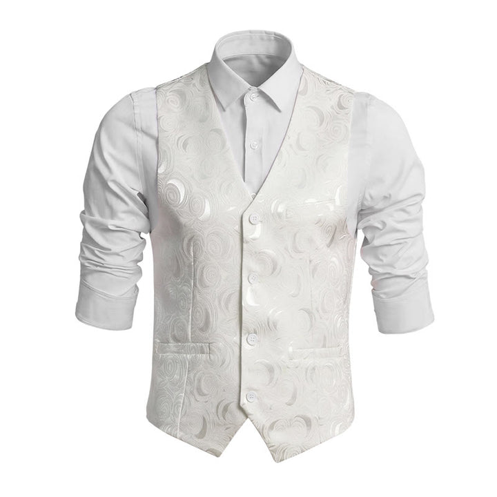 Men's Elegant Paisley Jacquard Three Pockets White Vest - White - 8XL - image 0