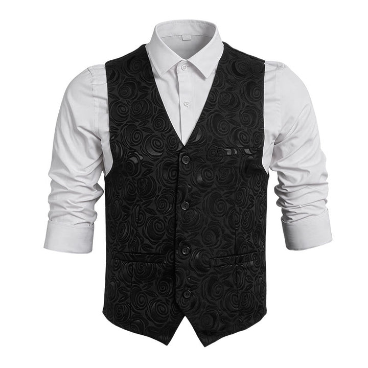 Men's Elegant Paisley Jacquard Three Pockets White Vest - Black - 8XL - image 10