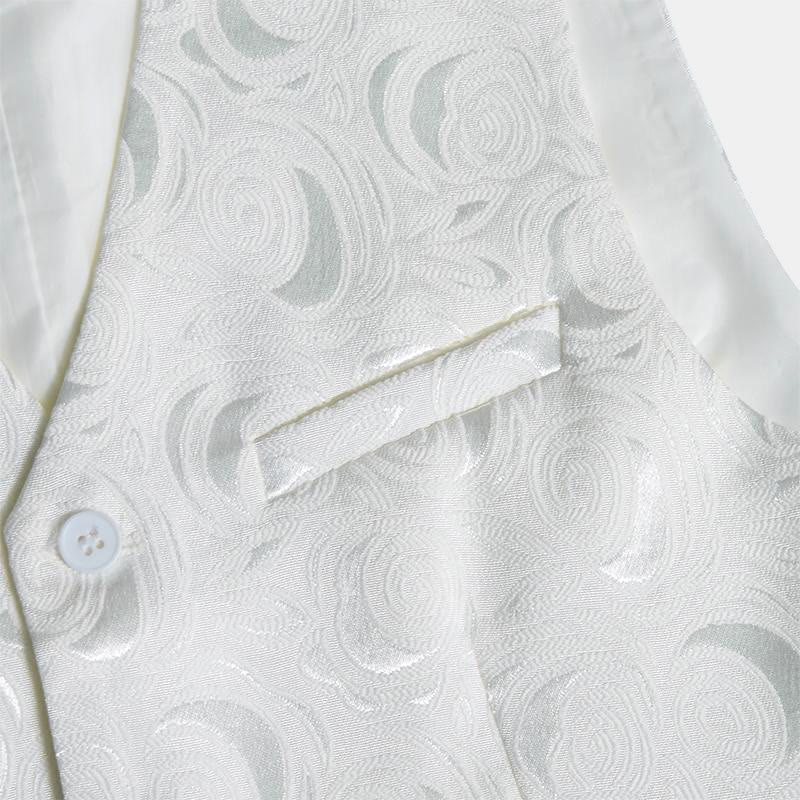 Men's Elegant Paisley Jacquard Three Pockets White Vest - image 8