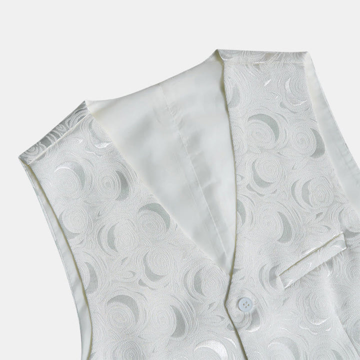 Men's Elegant Paisley Jacquard Three Pockets White Vest - image 5
