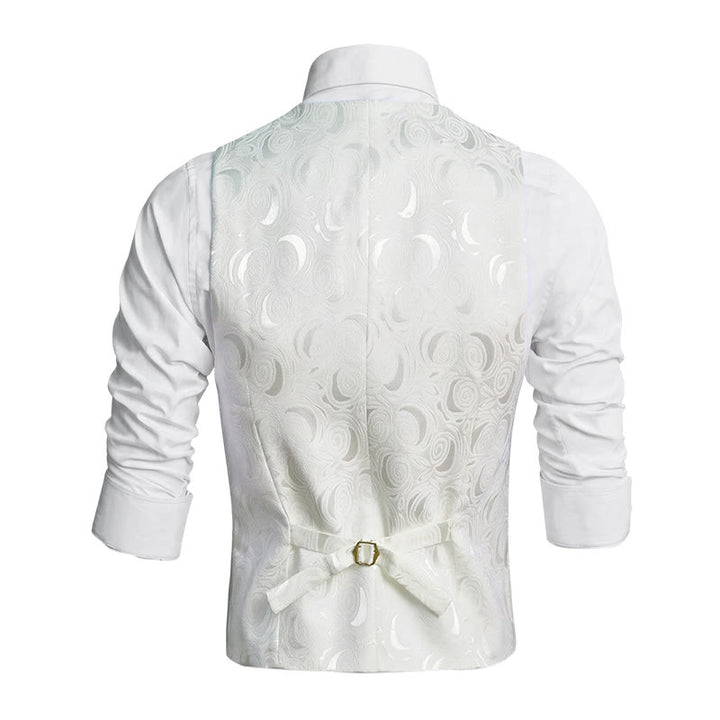 Men's Elegant Paisley Jacquard Three Pockets White Vest - image 4