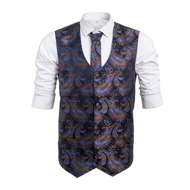 3Pcs Men's Retro Paisley Pattern Dress Vest Set - Purple - 2XL - image 4