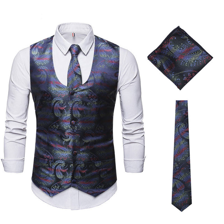 3Pcs Men's Retro Paisley Pattern Dress Vest Set - Green - 2XL - image 6