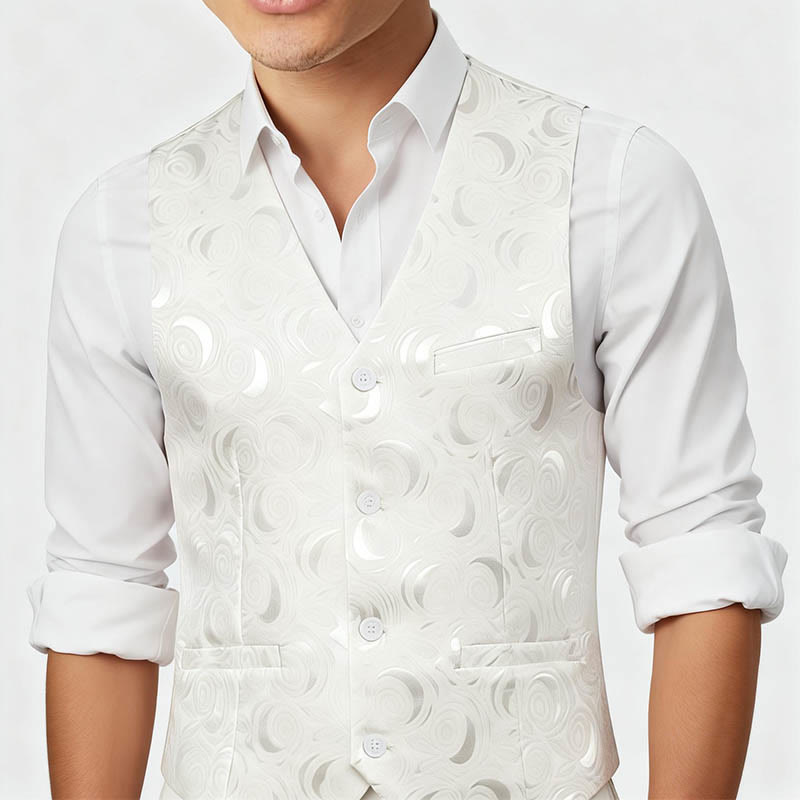 Men's Elegant Paisley Jacquard Three Pockets White Vest - image 2