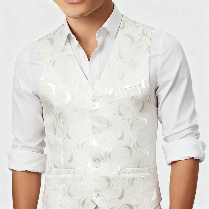 Men's Elegant Paisley Jacquard Three Pockets White Vest - image 2