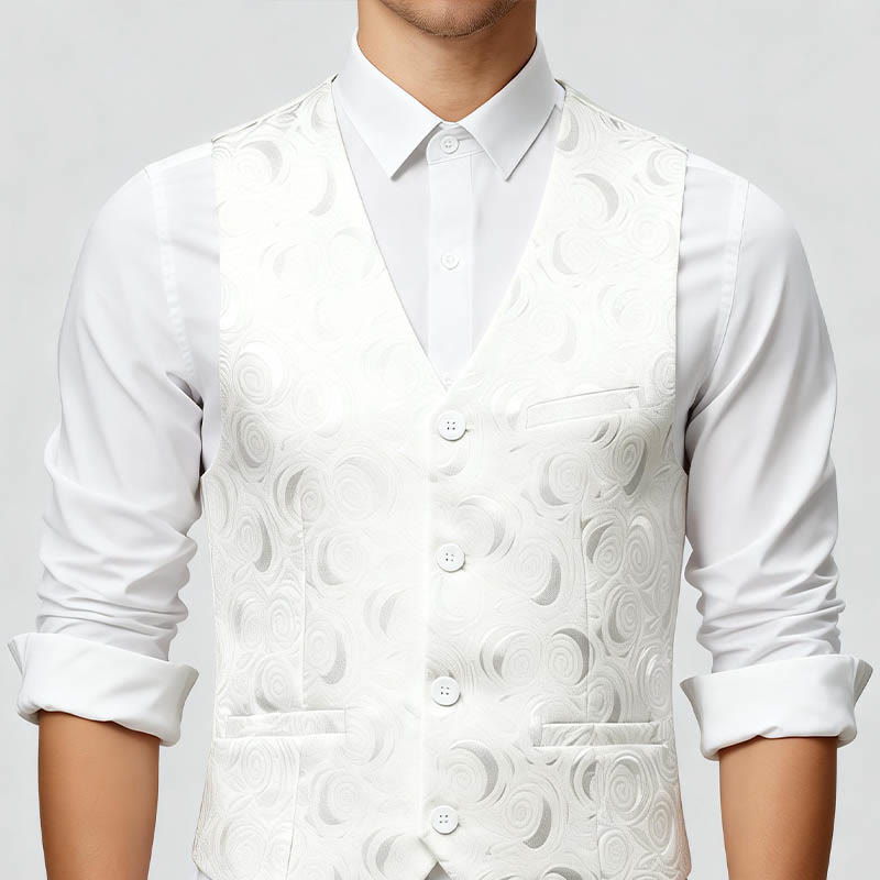 Men's Elegant Paisley Jacquard Three Pockets White Vest - image 3