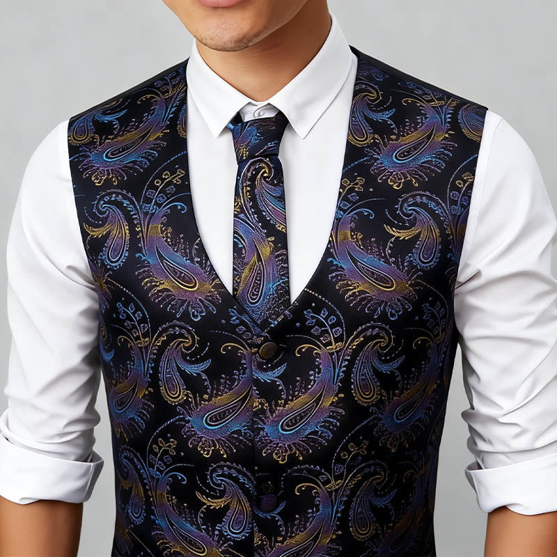 3Pcs Men's Retro Paisley Pattern Dress Vest Set - image 2
