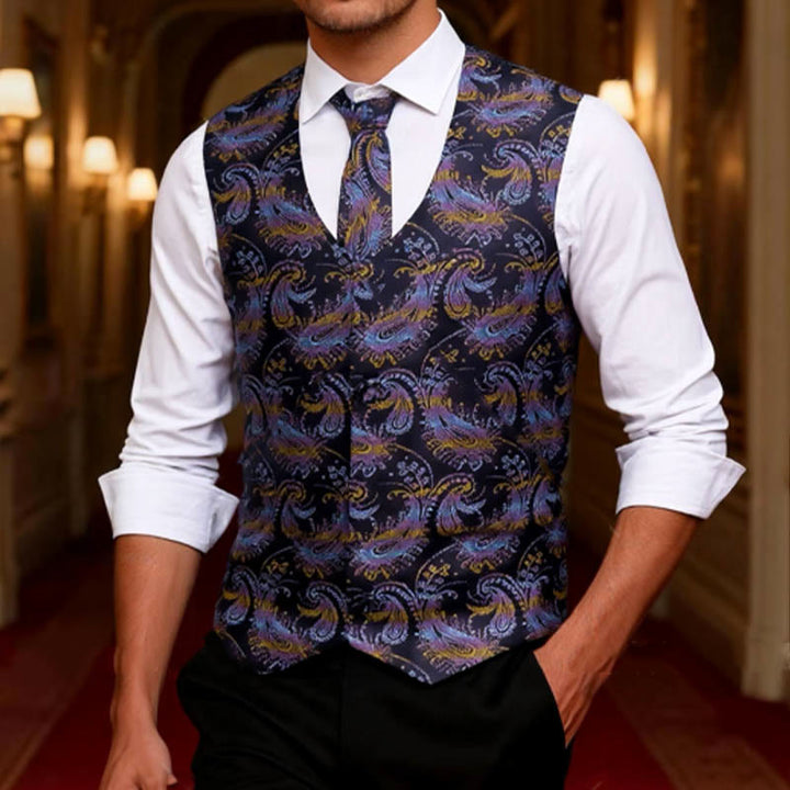 3Pcs Men's Retro Paisley Pattern Dress Vest Set - image 1