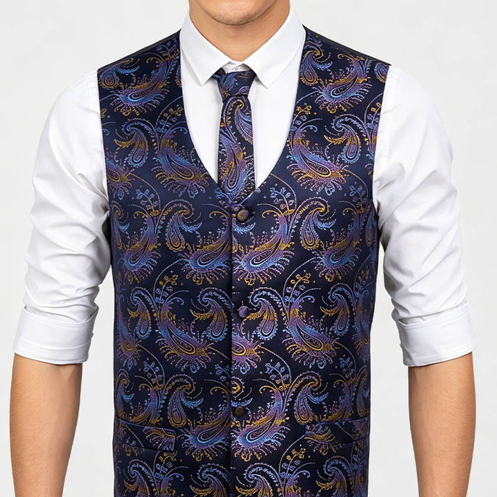 3Pcs Men's Retro Paisley Pattern Dress Vest Set - image 3