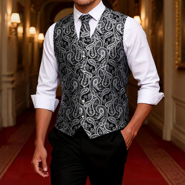 3Pcs Men's Fashion Jacquard Paisley Pattern Vest Set - image 1