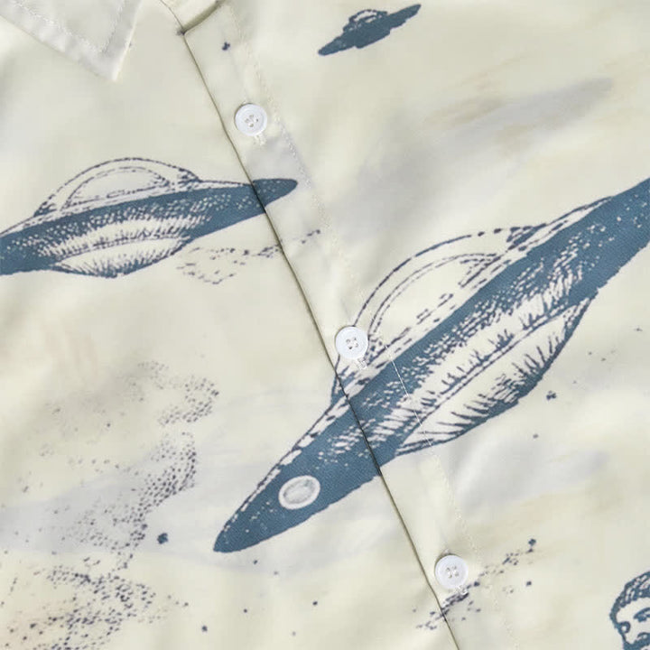 Men's Surreal Dinosaur Riding & UFO Desert Sketch Print Western Shirt - image 6