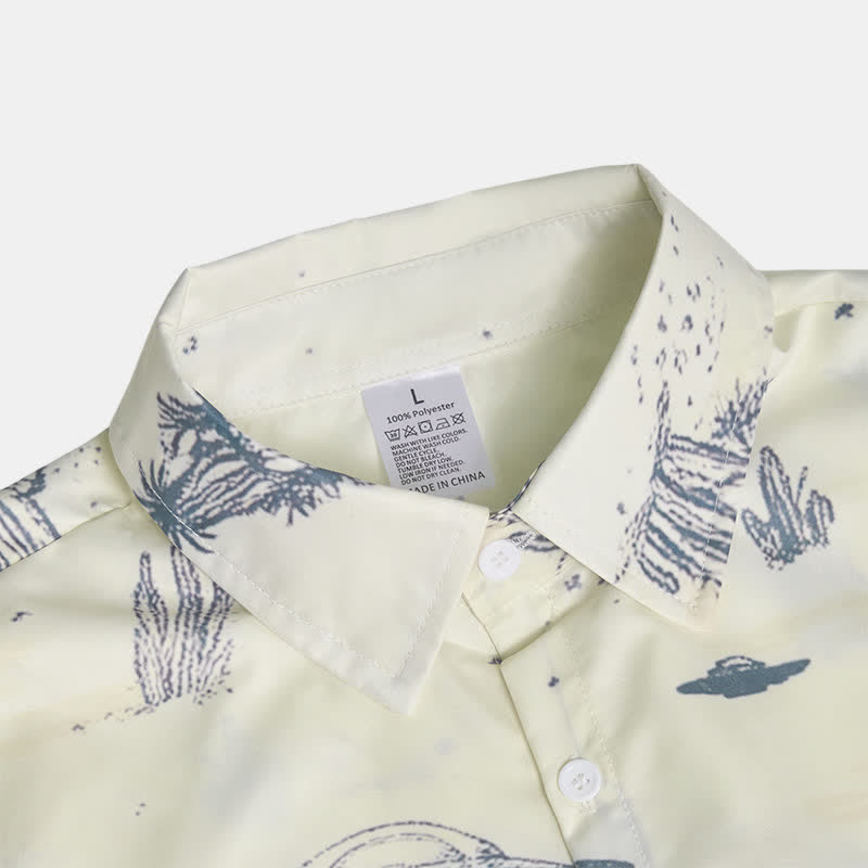Men's Surreal Dinosaur Riding & UFO Desert Sketch Print Western Shirt - image 5