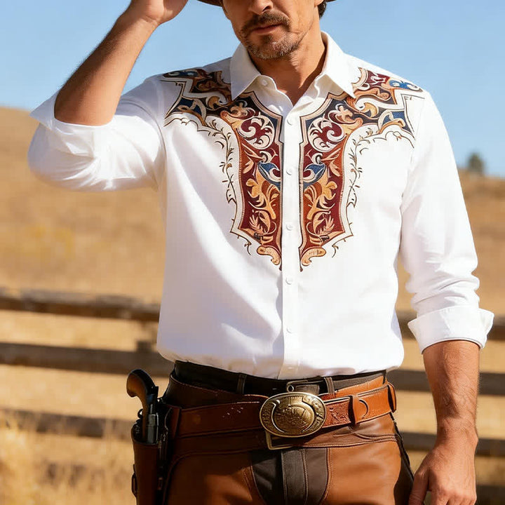 Men's Traditional Cowboy Style 3D Printed Shirt - White - 3XL - image 5