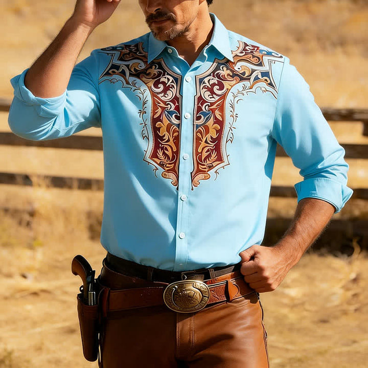 Men's Traditional Cowboy Style 3D Printed Shirt - Sky Blue - 3XL - image 6