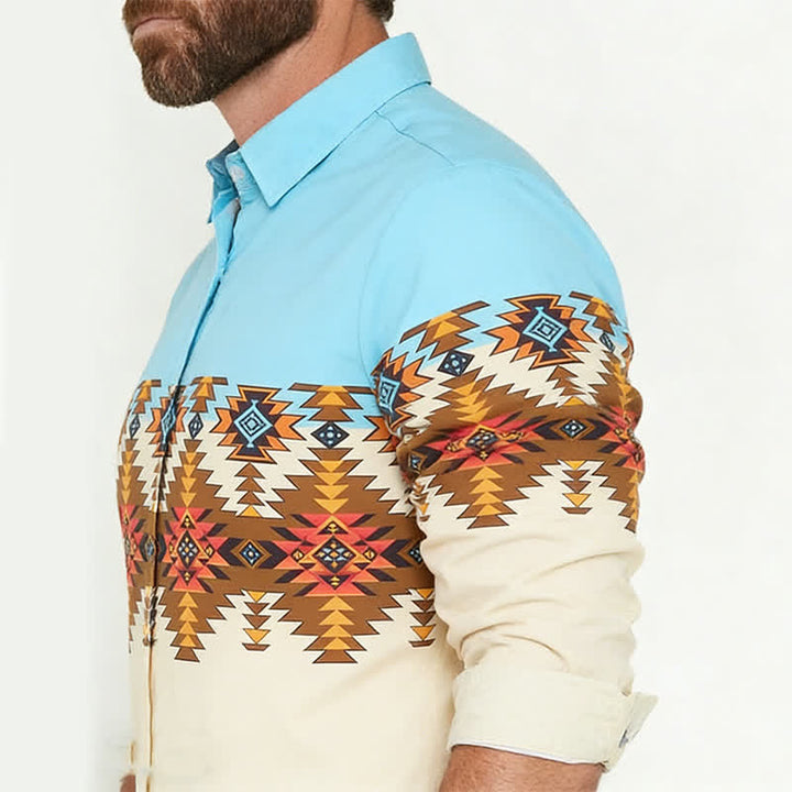 Men's Color Block Southwestern Aztec Print Western Shirt - image 3