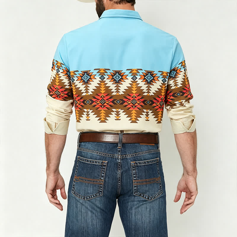 Men's Color Block Southwestern Aztec Print Western Shirt - image 2