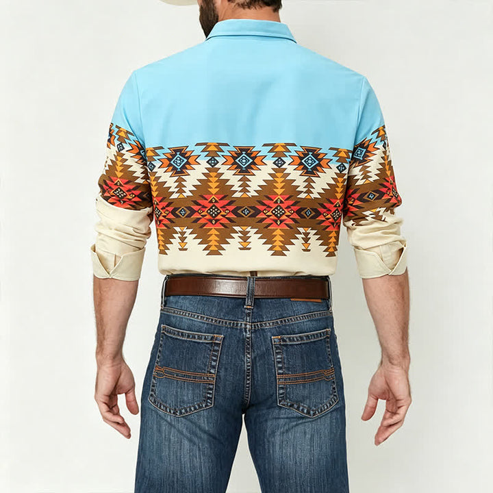 Men's Color Block Southwestern Aztec Print Western Shirt - image 2