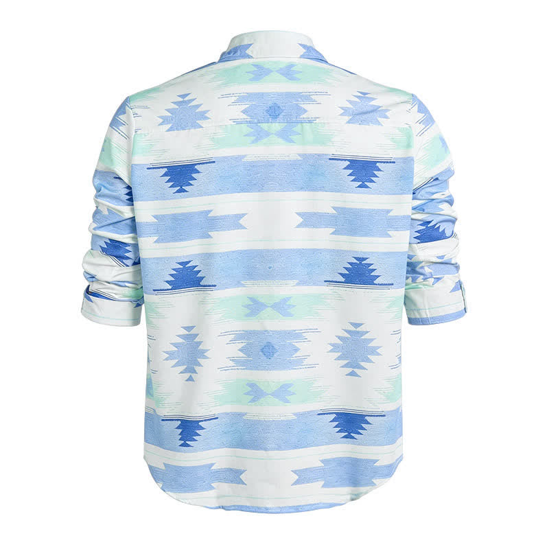 Men's Light Blue Aztec Geometric Print Western Shirt - image 5
