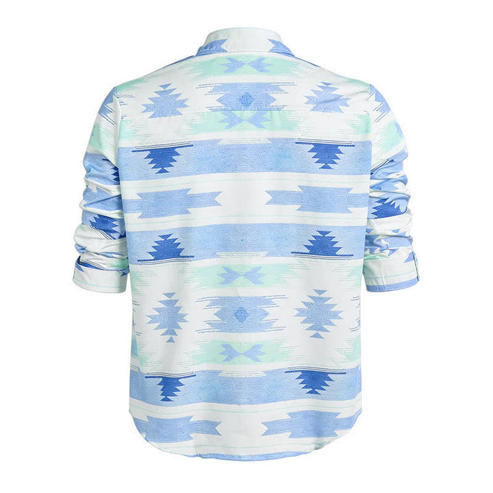 Men's Light Blue Aztec Geometric Print Western Shirt - image 5