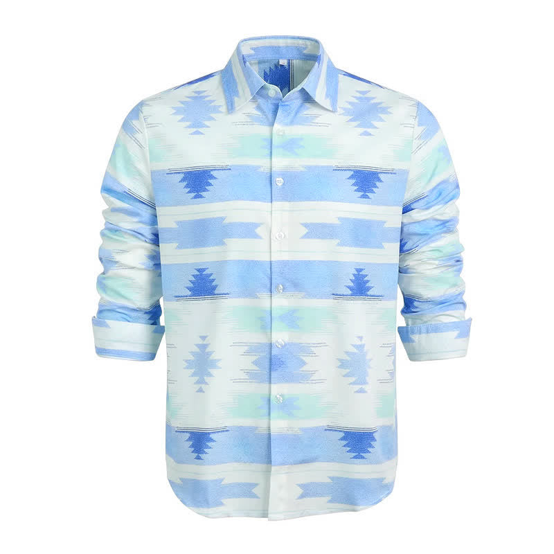 Men's Light Blue Aztec Geometric Print Western Shirt - image 4