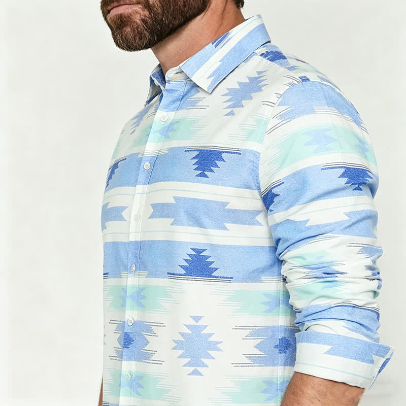 Men's Light Blue Aztec Geometric Print Western Shirt - image 3