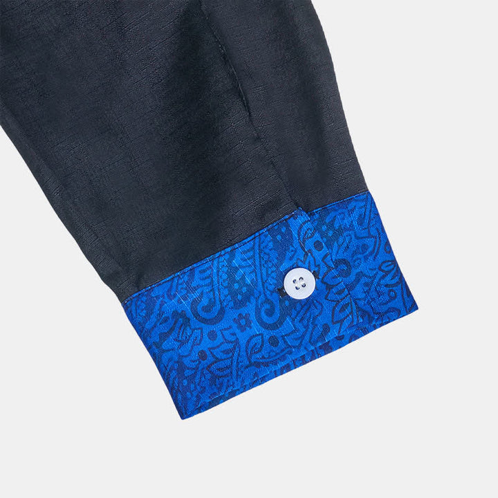 Men's Black Blue Paisley Pattern Contrast Collar Dress Shirt - image 6