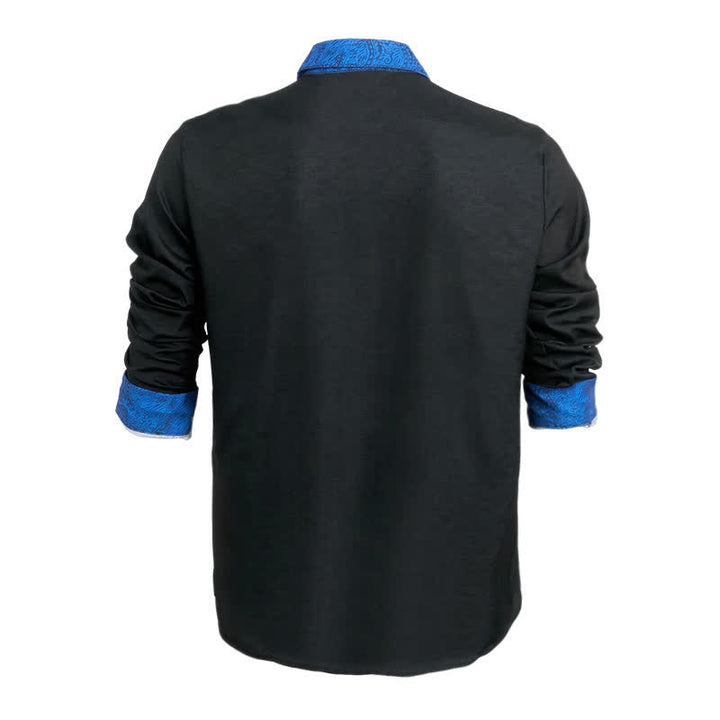 Men's Black Blue Paisley Pattern Contrast Collar Dress Shirt - image 4