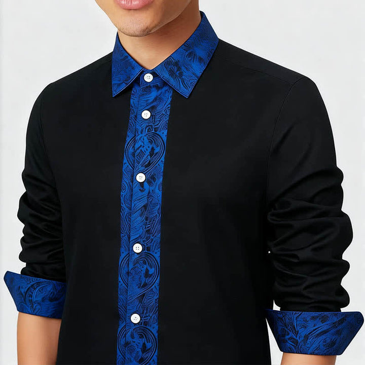 Men's Black Blue Paisley Pattern Contrast Collar Dress Shirt - image 2