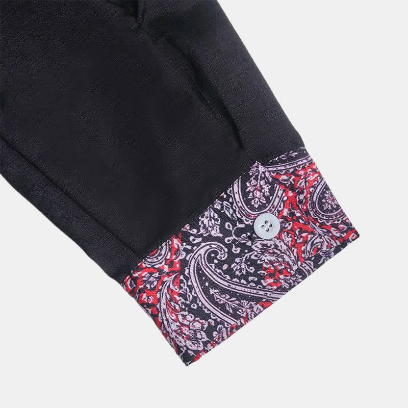 Men's Black Red & Grey Paisley Pattern Contrast Collar Dress Shirt - image 7