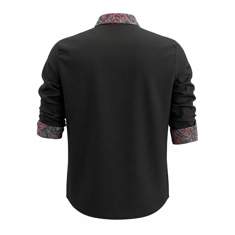 Men's Black Red & Grey Paisley Pattern Contrast Collar Dress Shirt - image 4