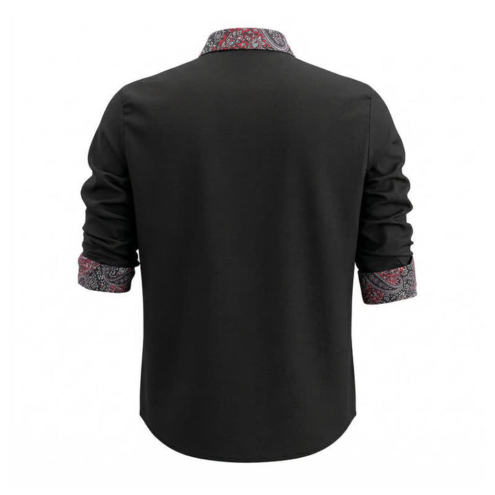 Men's Black Red & Grey Paisley Pattern Contrast Collar Dress Shirt - image 4