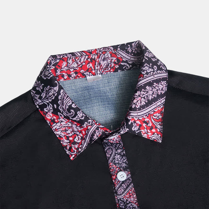 Men's Black Red & Grey Paisley Pattern Contrast Collar Dress Shirt - image 5
