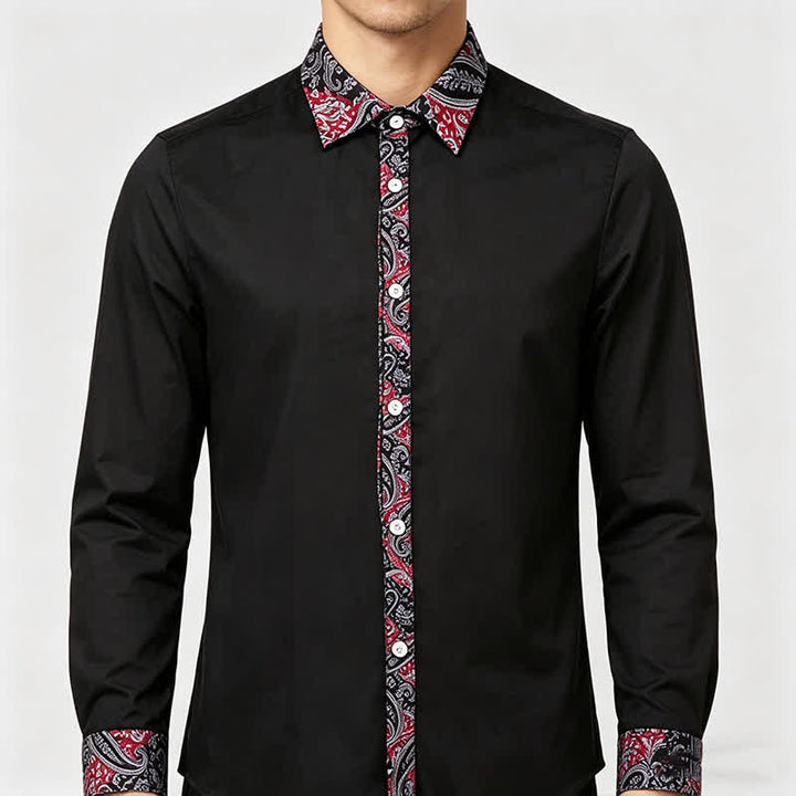 Men's Black Red & Grey Paisley Pattern Contrast Collar Dress Shirt - image 2