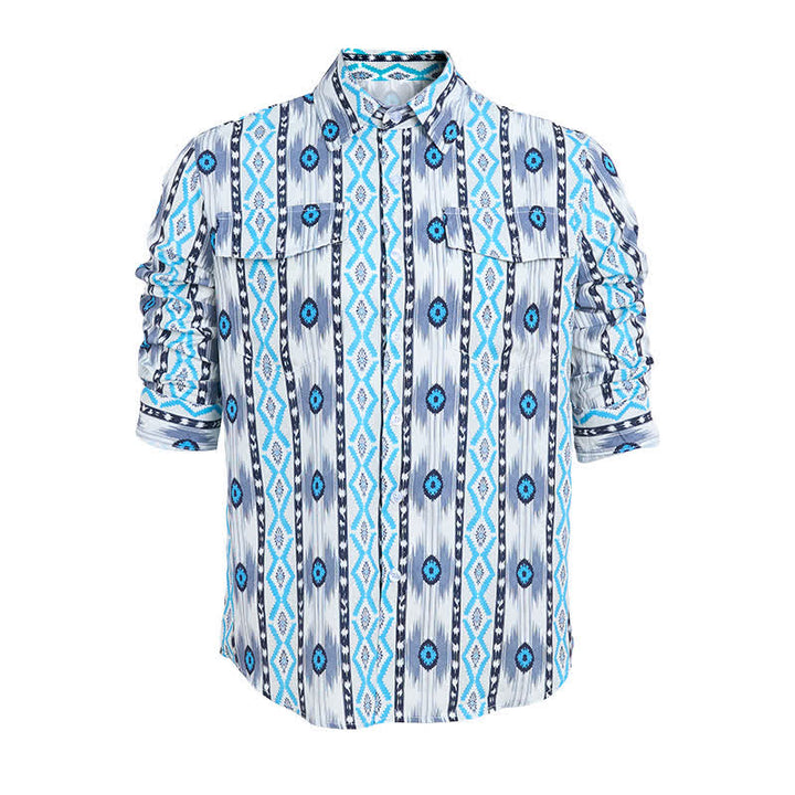Men's Blue & Grey Aztec Pattern 3D Printed Western Shirt - image 8