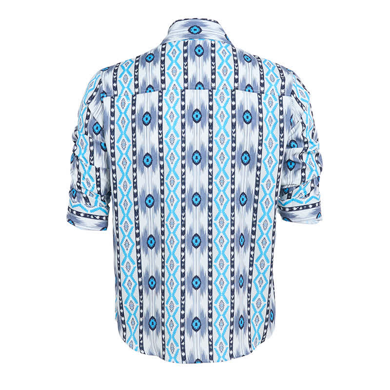 Men's Blue & Grey Aztec Pattern 3D Printed Western Shirt - image 9