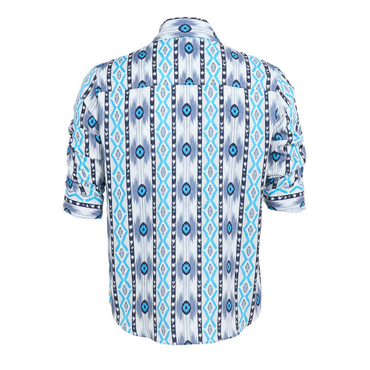 Men's Blue & Grey Aztec Pattern 3D Printed Western Shirt - image 9