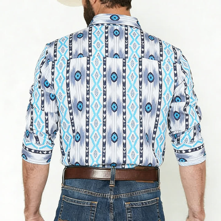 Men's Blue & Grey Aztec Pattern 3D Printed Western Shirt - image 2