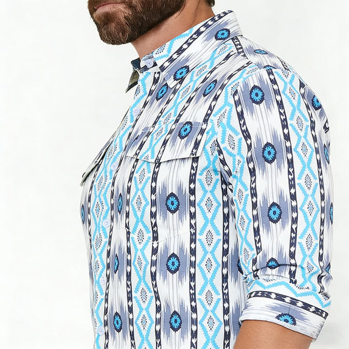 Men's Blue & Grey Aztec Pattern 3D Printed Western Shirt - image 3