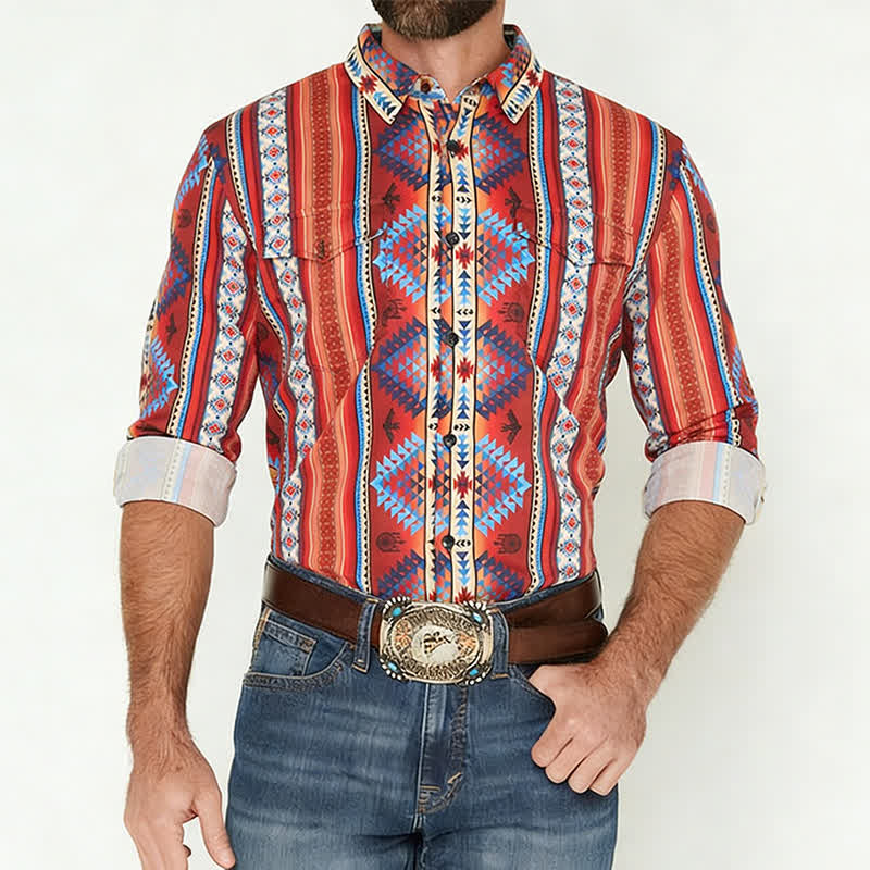 Men's Orange Southwestern Tribal 3D Printed Western Shirt - image 1