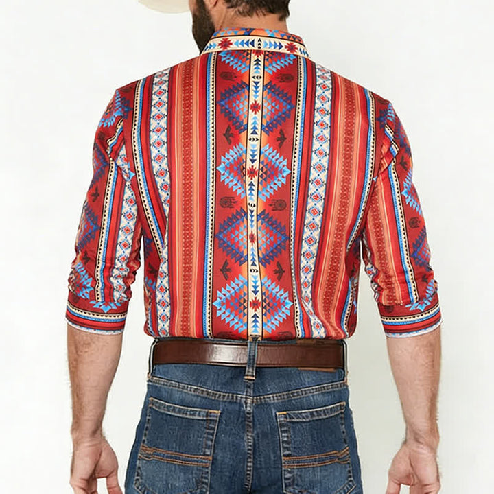 Men's Orange Southwestern Tribal 3D Printed Western Shirt - image 2