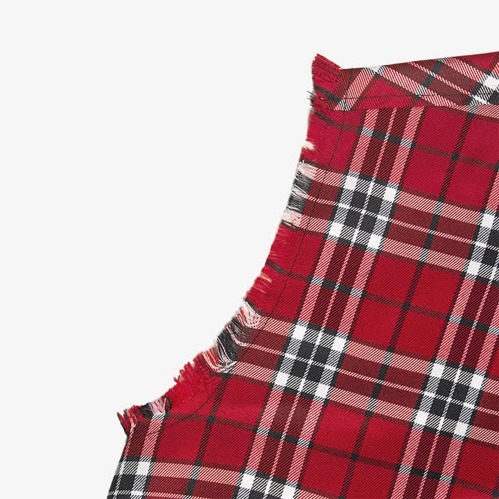 Men's Fringed Western Red Plaid Sleeveless Shirt Vest - image 4