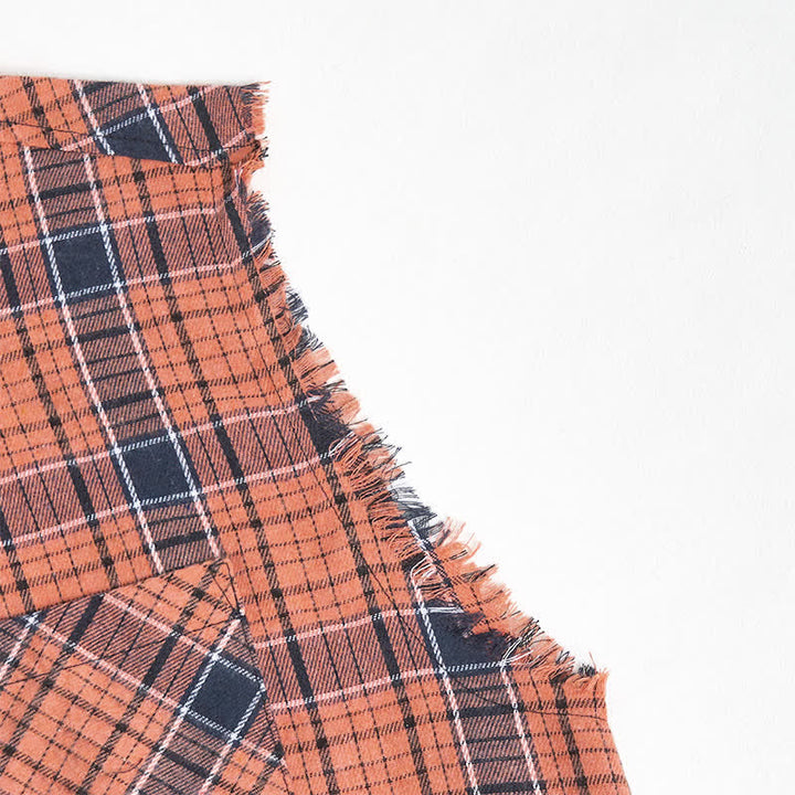 Men's Orange & Black Plaid Pattern Sleeveless Shirt Vest - image 7