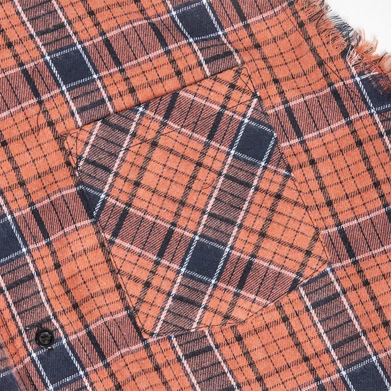 Men's Orange & Black Plaid Pattern Sleeveless Shirt Vest - image 5